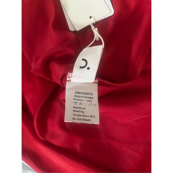 Commense Red Dress Satin Funnel Neck Back Cross Maxi - Picture 6 of 6